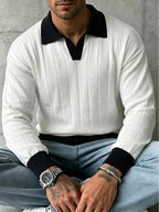 Men'S Casual Easy Black And White Contrast Polo Neck Comfortable Breathable Fashion Trendy Men'S Light Business Knit Sweater Pullover Sweater Autumn Winter New Product Office School Party Commute Wear 1pc - Mixed colors