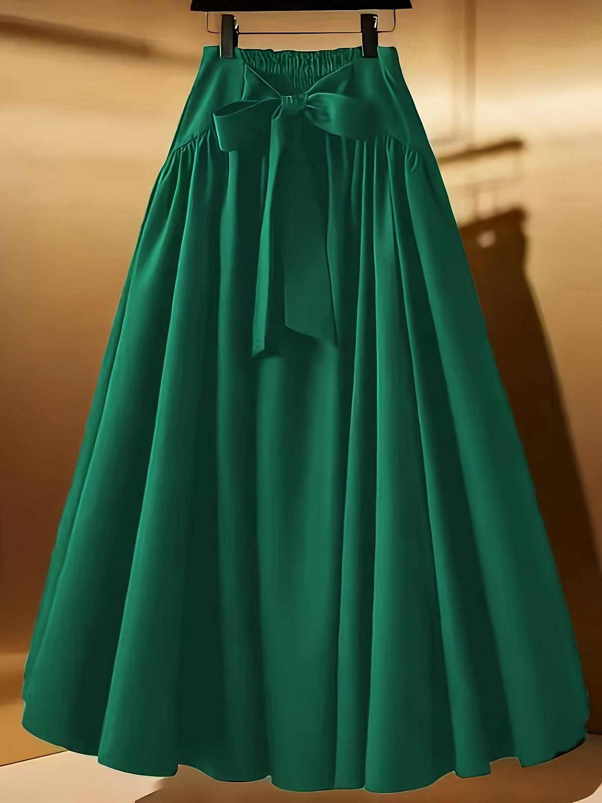 Women'S Elegant High-Waist Bow A-Line Trumpet Midi Dress - Dark Green