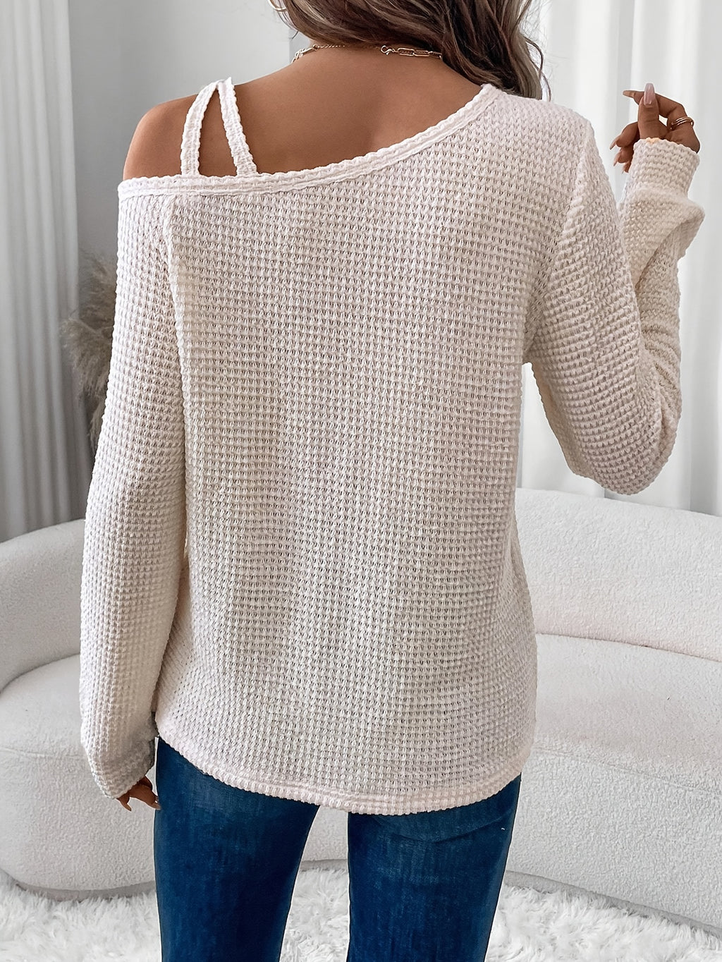 Women's Fashion Cross-Strap Casual Long Sleeve T-Shirt - Apricot
