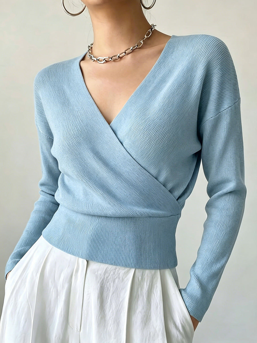 Women'S New Arrivals INS Autumn/Winter Cross-Collar Pullover, Elegant Versatile Loose Fit Machine Washable Long-Sleeve Knitwear - Sky Blue