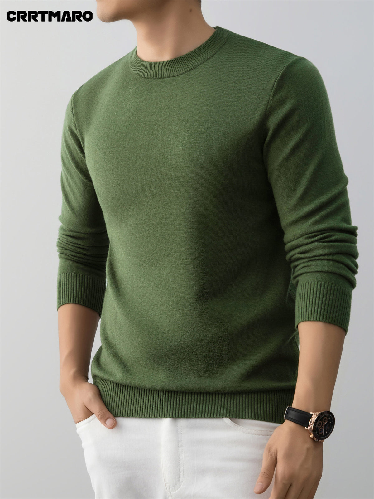 Men's Crew Neck Pullover Sweater, Warm Casual Layering Top for Fall and Winter - Green