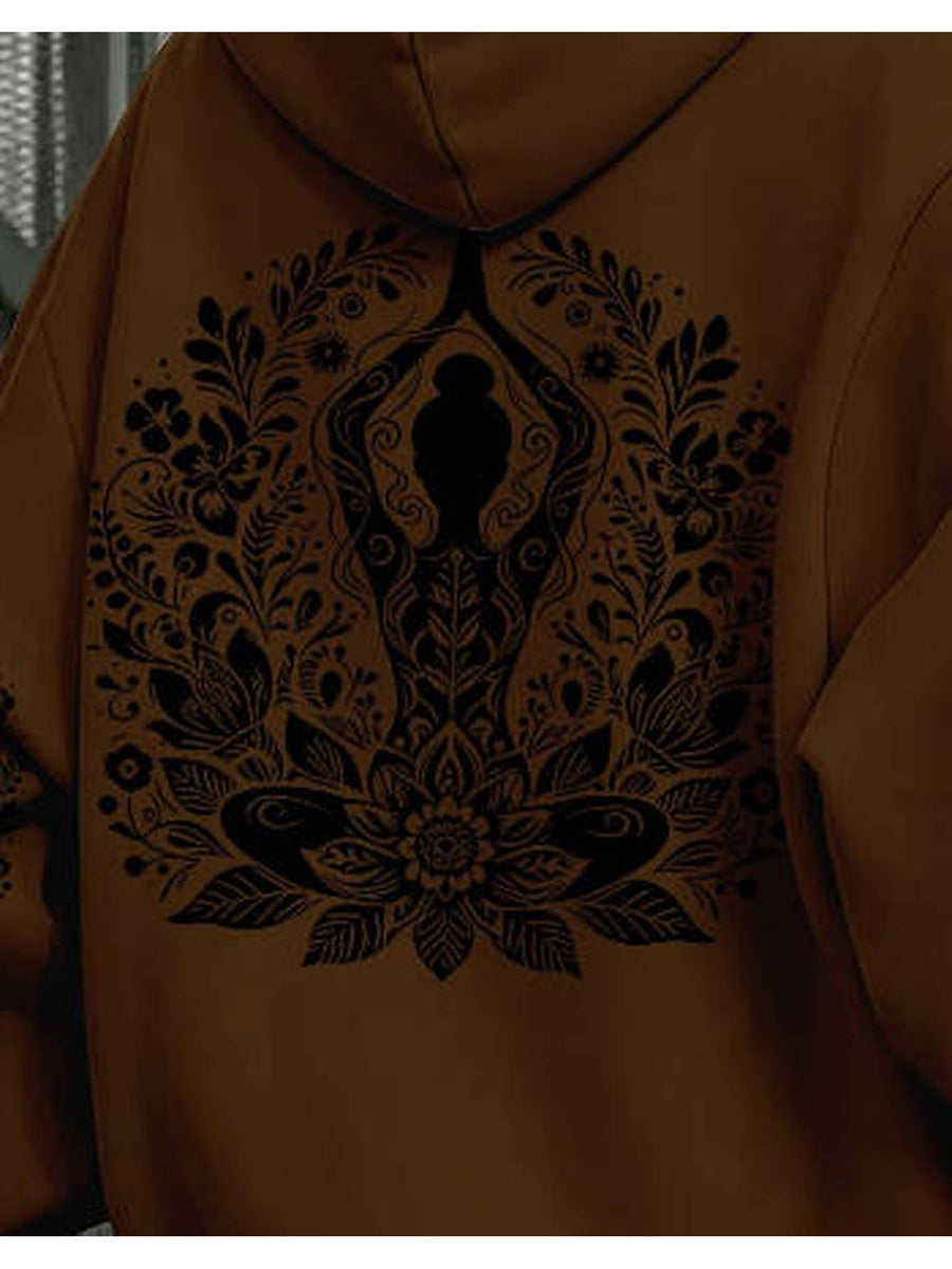[Printed Design-Not Textured] Barcode Women'S Back Three Prints Hooded Sweatshirt Lotus Zen Printed Hoodie - Soft Casual Long Sleeve with Pockets, Comfortable for Women'S Daily Wear And Home, Streetwear - Mixed Color 2