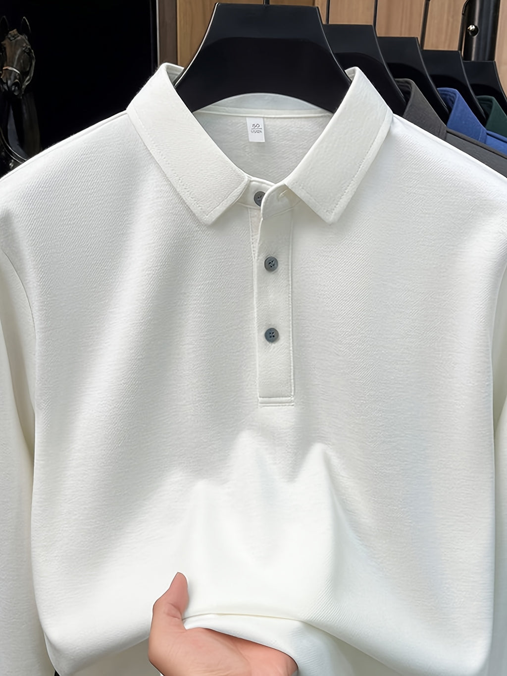Men's Solid Color Long-Sleeve Polo Shirt, Simple and Clean Design Without Logo, Slightly Relaxed Fit, Flattering on All Body Types, Suitable for Spring and Autumn - SINBOS - White