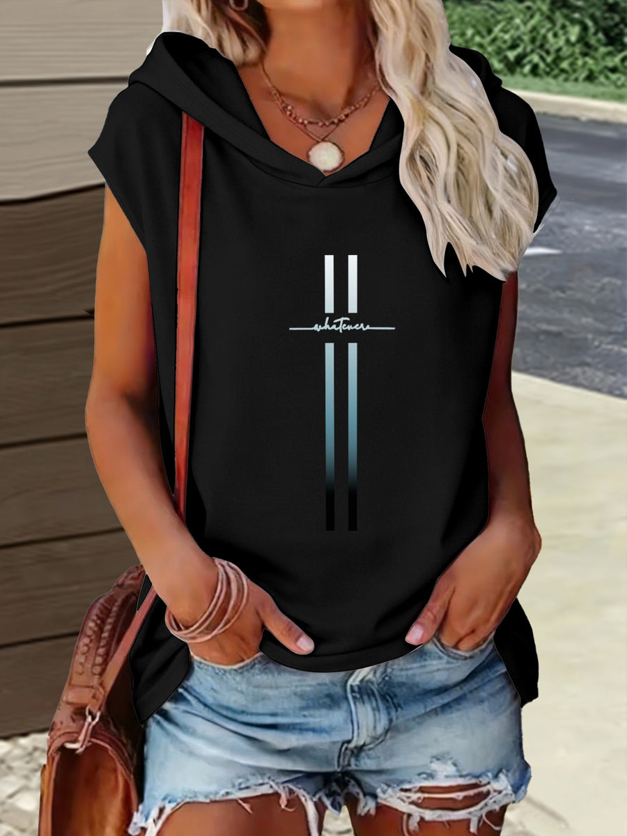 1pc Hooded Simple Design Highlight Comfortable Versatile Style Summer New Y2K Style Women's Sportswear Elegant Fashionable Comfortable T-Shirt Top - Black