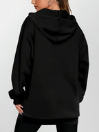 Women's Star Pattern Print Hoodie, Fashionable Zip-Up Hooded Sweatshirt for Women - Black
