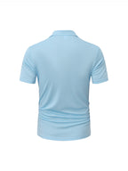 Two-pc Men's Zippered Polo Shirt, New Men's Business Travel Lapel Polo Short Sleeve, Particularly Stylish Short Sleeve Top - Light Blue+White