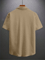 Men's Summer Casual Short-Sleeve Shirt, Jacquard Cardigan, for Daily Commuting, Casual and Relaxed, Loose and Breathable, for Fishing, Basketball, Camping, Beach - Khaki