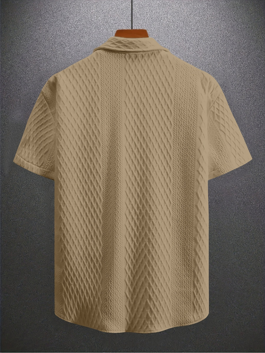 Men's Summer Casual Short-Sleeve Shirt, Jacquard Cardigan, for Daily Commuting, Casual and Relaxed, Loose and Breathable, for Fishing, Basketball, Camping, Beach - Khaki