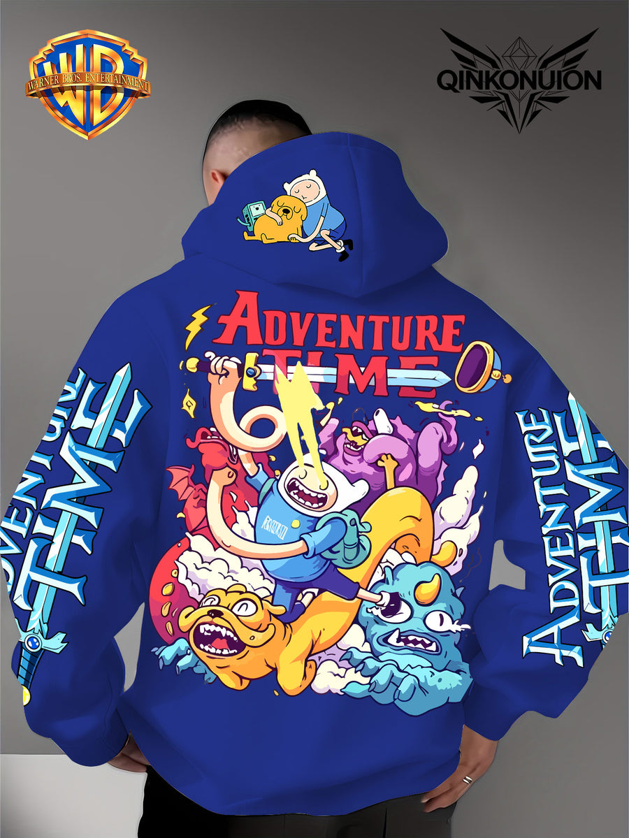 Warner Official Men'S Hoodie, Adventure Treasure Colorful Hot Blood Adventure Trend Printed Design, Machine Washable, Warm And Casual for Autumn And Winter, Daily Drawstring Hoodie, Multi-Functional Sports And Leisure Loose Version - Blue