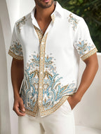 Men'S Location Print Short Sleeve Single Button Casual Summer Shirt, Men'S Beach Shirt, Men'S Vacation Shirt - Multicolor