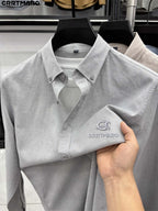 Katemar CRRTMARO Spring/Autumn Men's Business Casual Solid Color Cotton-Blend Long-Sleeve Shirt for Middle-Aged Men, Wrinkle-Resistant and Anti-Wrinkle, Professional, Trendy, and Versatile Dress Shirt NKY - Grey