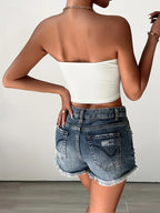 Y2K Women'S Off-Shoulder Short Top With Spider Design | Sexy, Suitable For Summer And Casual Wear, Cute Short Style - White