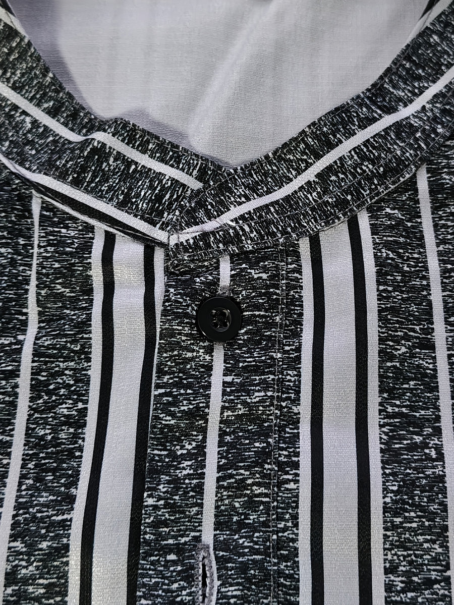 Men's Striped Stand Collar Long Sleeve Shirt, Vintage Loose Fit Casual Top, Breathable - Texture Pocket T-Shirt, Middle Eastern Style Vacation Men's Plus Size Shirt - Black