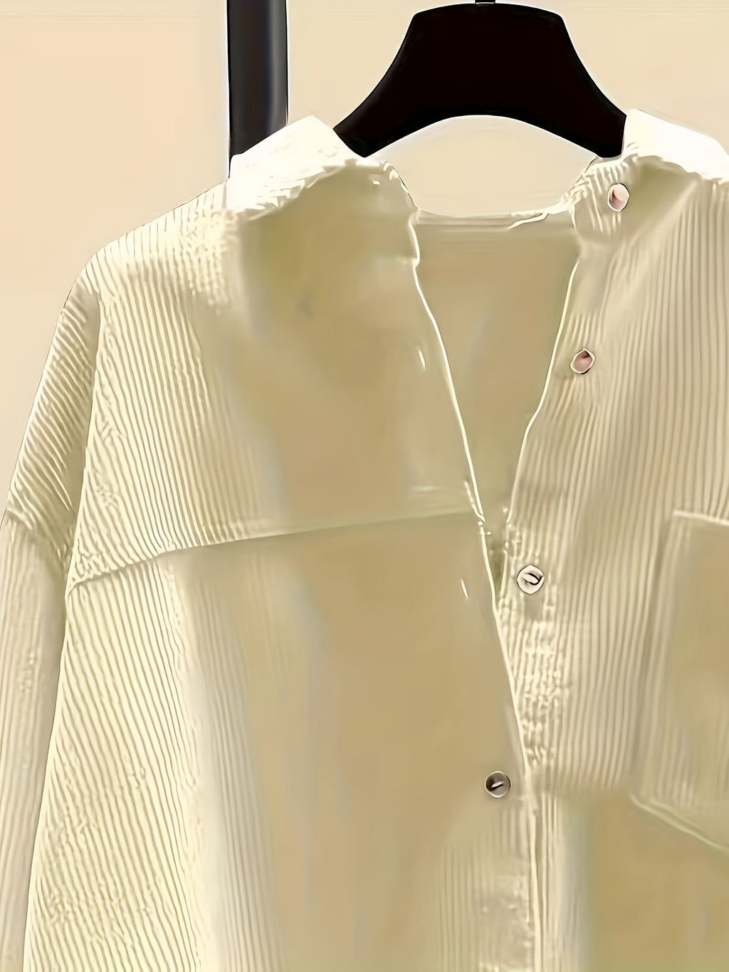 Plus Size, Women's Plus Size Corduroy Button-Front Shirt Jacket - Elegant Loose Fit Blouse, Spring Summer Fall Casual Outerwear, Machine Washable Layering Piece for to Weekend (No Bulk) - Milky