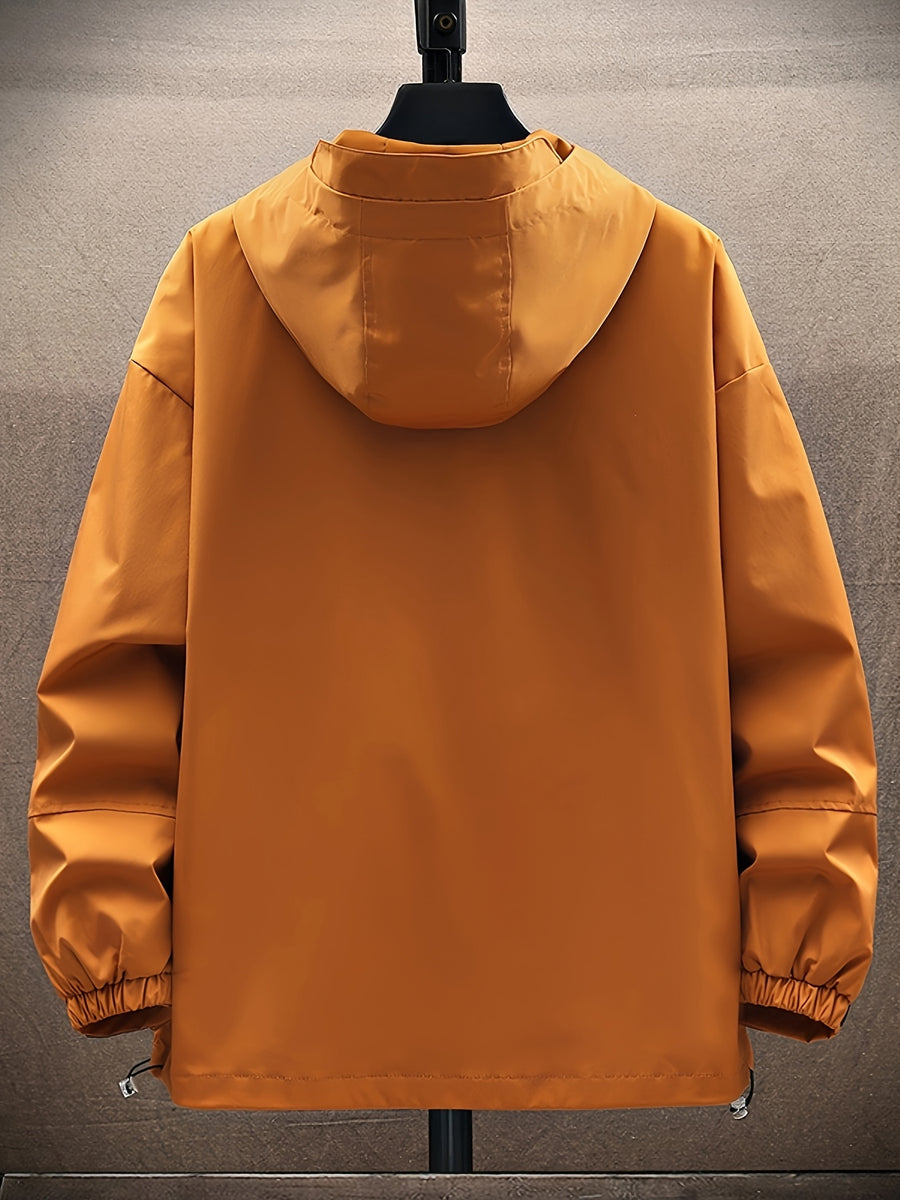 [Pearson OBM] Mountain Style Men'S Jacket Hooded Windbreaker, Irregular Zipper, Collar with Personalized Label, Imported Zipper, Fashionable And Individual, Easy Pockets, Suitable for Autumn Winter Sports, Casual - Yellowish-brown