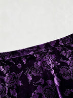 Elegant Velvet Three-Dimensional Rose Embossed Mermaid Skirt, Baita Fashion Dress - Purple