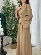 Women's Elegant Green Flared Sleeve Long Dress, Loose Fit, Versatile for All Seasons, Suitable for Home, Festive, and Traditional Attire - Khaki