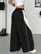 Y2K American Street Color-Block Patchwork Wide-Leg Sweatpants Women'S Elastic Drawstring Waisthead Line Decoration Knife Pants, Loose Drapey Floor-Length Casual Trousers, Street Hip-Hop All-Match Straight Long Pants for Daily Outings And Dancing - Mixed colors