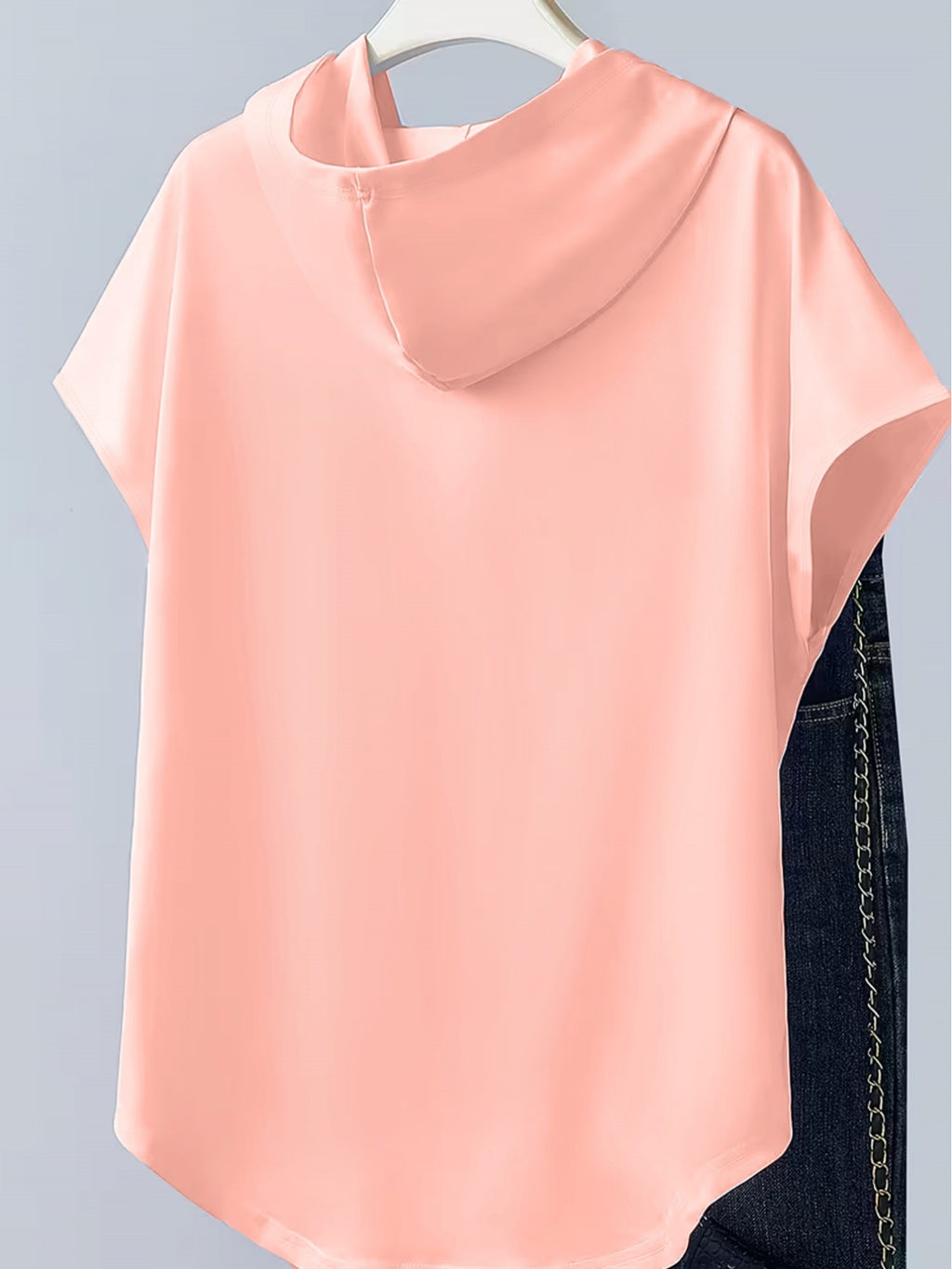 1pc Minimalist Black And White Butterfly Cold Style Advanced Print Y2K Style Women'S Sportswear Hooded Loose Design Soft And Comfortable Top Elegant Fashionable T-Shirt Hooded Short Sleeve - pink