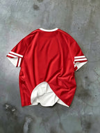 [Printed Design-Not Textured] Men'S Graphic T-Shirt - White/Red Block Color with Bold '28' Number, Breathable Summer Short Sleeve Shirt, Sporty Street Style Casual Top, Machine Washable Casual Shirt, Ideal Birthday Gift for Him - Mixed Color 1