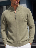 Men'S Knit Cardigan Autumn Winter Double-Headed Zipper Thickened Jacket Fashion Casual All-Match Stand Collar Sweater - Green