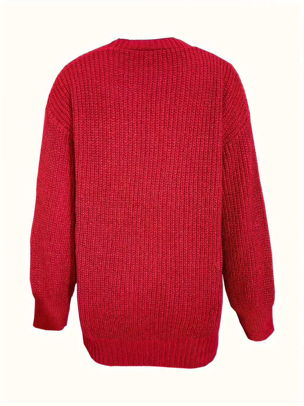 Casual V-Neck Single-Button Sweater Women'S Autumn Winter Cardigan - Red