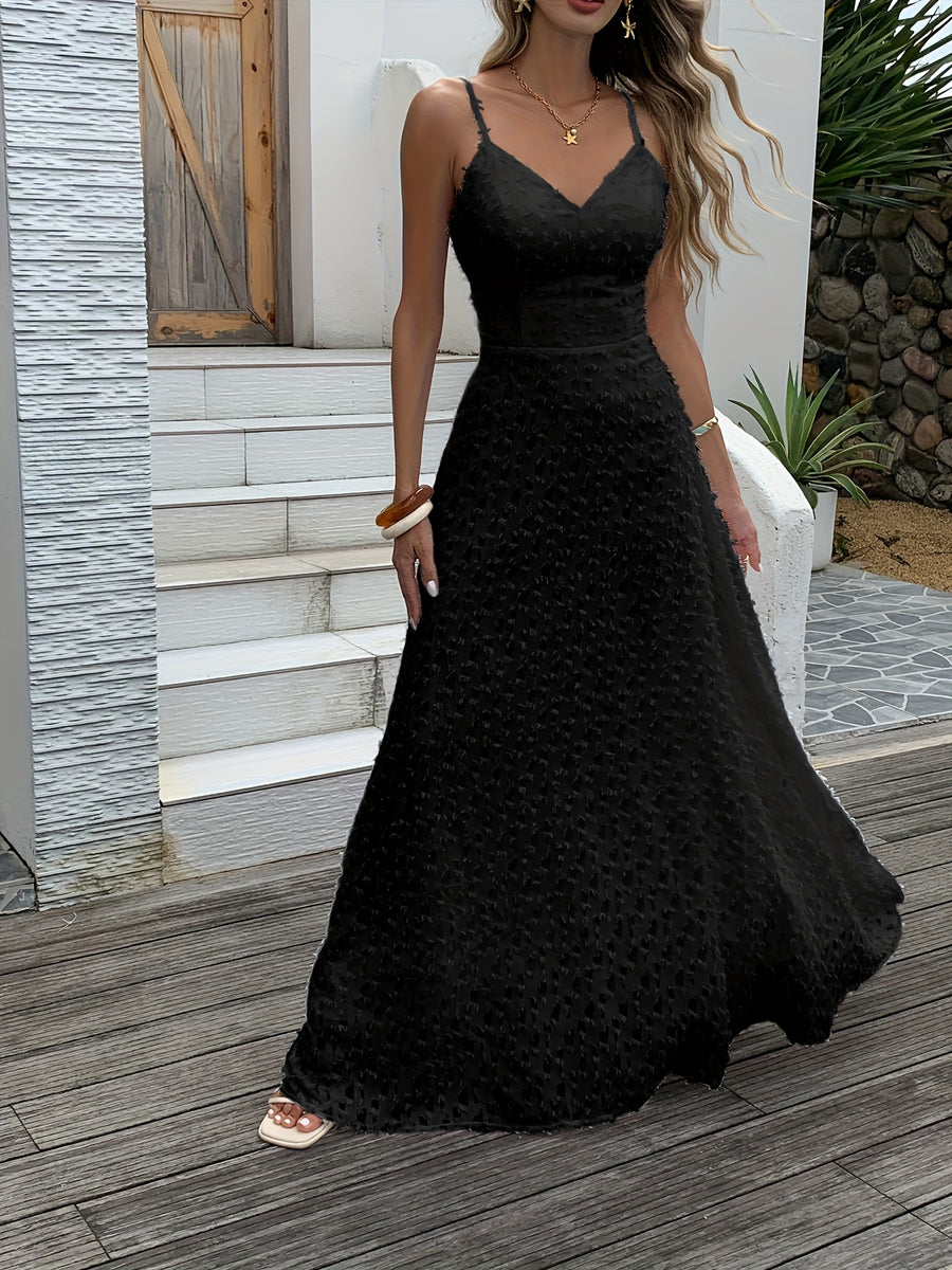 New Women's Evening Gowns with Spaghetti Straps, Fringe, V-Neck, Maxi Length, Party Dress, Bridesmaid Dress 2025 - Black