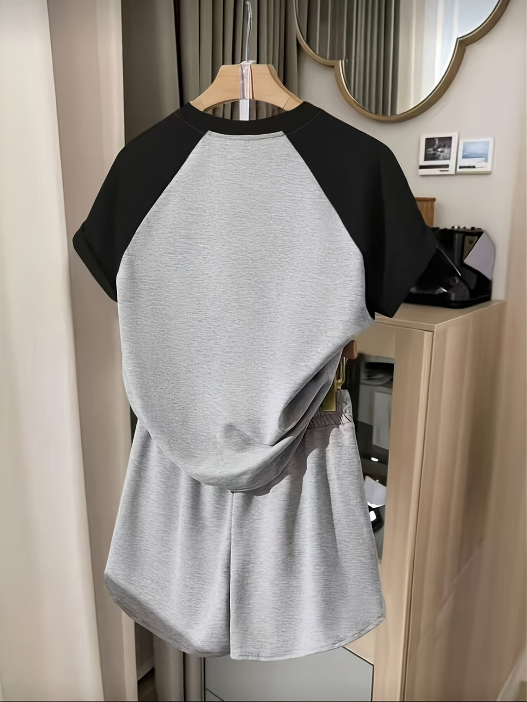 New Casual Hot Stamping Patchwork T-Shirt And Shorts Set Summer Style - Deep Grey