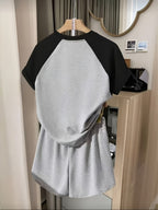 New Casual Hot Stamping Patchwork T-Shirt And Shorts Set Summer Style - Deep Grey