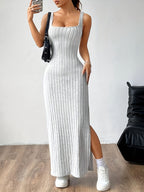 Women'S Fashion Backless Slit Dress - Grey