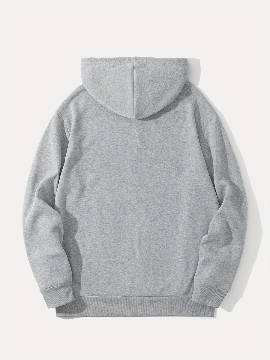 Men's -Lined Hooded Sweatshirt, Casual Versatile Fashion Streetwear Pullover Hoodie - Grey