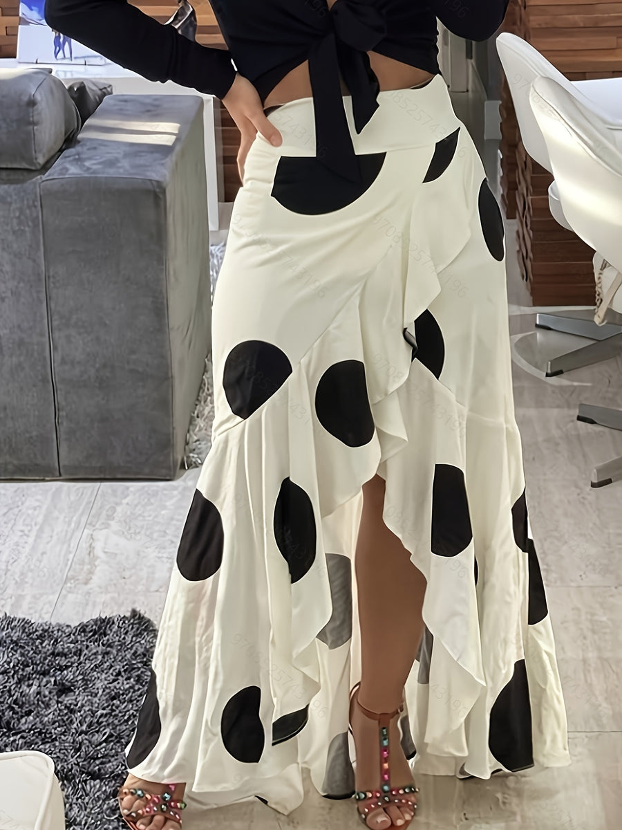 2025 Latest Women'S Elegant, Easy, Versatile, Atmospheric, Fashionable, And Commuting Polka Dot Print Irregular Ruffle Large Swing Midi Skirt, Suitable for Daily Wear And Dating, Suitable for Spring, Summer And Autumn, Can Be Worn in Three Seasons - Mixed colors