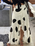 2025 Latest Women'S Elegant, Easy, Versatile, Atmospheric, Fashionable, And Commuting Polka Dot Print Irregular Ruffle Large Swing Midi Skirt, Suitable for Daily Wear And Dating, Suitable for Spring, Summer And Autumn, Can Be Worn in Three Seasons - Mixed colors