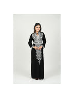 Women'S Belted Embroidered Jalabiya Dress - Abaya, a Women'S Jalabiya Dress Embroidered with a Belt Around The Waist. - Black