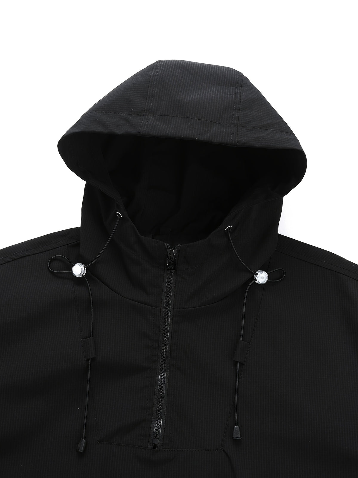 Men's Autumn/Winter Outdoor Fashion Jacket, Solid Color Half-Zip Hooded Softshell Windbreaker, Tear-Resistant Fabric, Suitable for Camping, Hunting, Cycling, Mountaineering, and Workwear, Also for Office Daily Commuting - Black