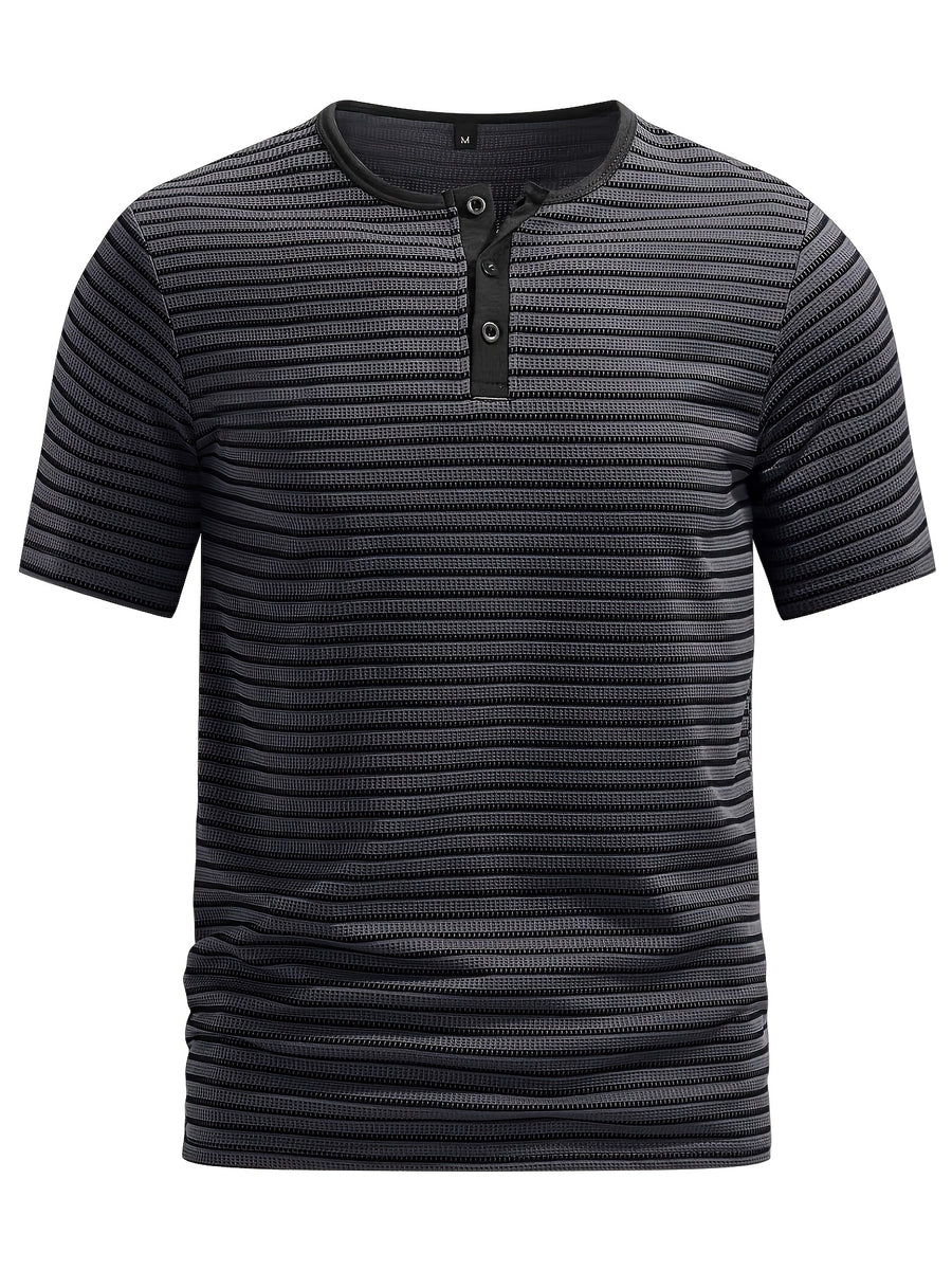 Men's Summer Short-Sleeve Color-Block Striped T-Shirt - Dark Gray