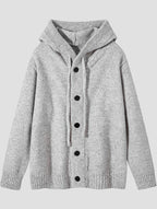 Hooded Knit Cardigan Men'S Autumn Winter Loose Casual Drawstring with Hat Sweater Jacket All-Match Single Button Top - White