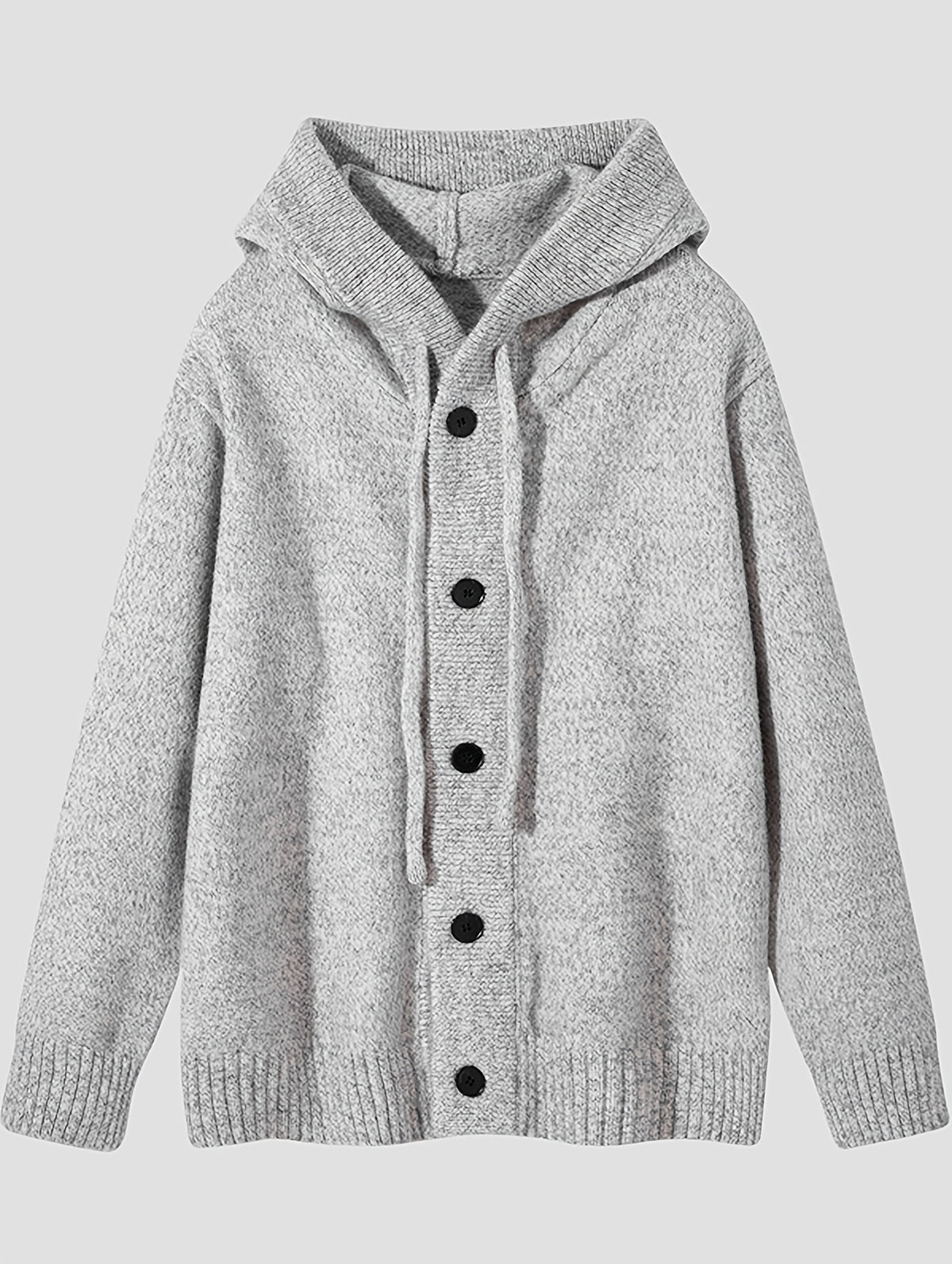 Hooded Knit Cardigan Men'S Autumn Winter Loose Casual Drawstring with Hat Sweater Jacket All-Match Single Button Top - White