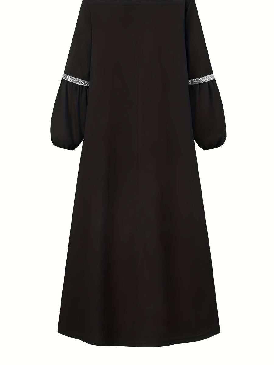 Middle Eastern Long Sequin Patchwork Dress Gown - Black