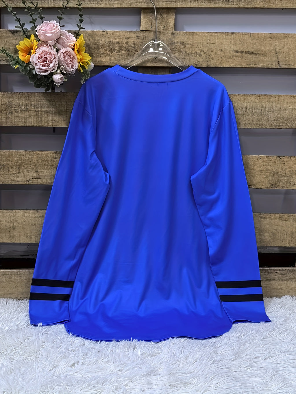 Women's Oversized '99' Number Print Blouse - Long Sleeve Casual Loose Fit SweeSuitable for Year-Round Wear, Machine Washable Comfy Tunic Top - Blue