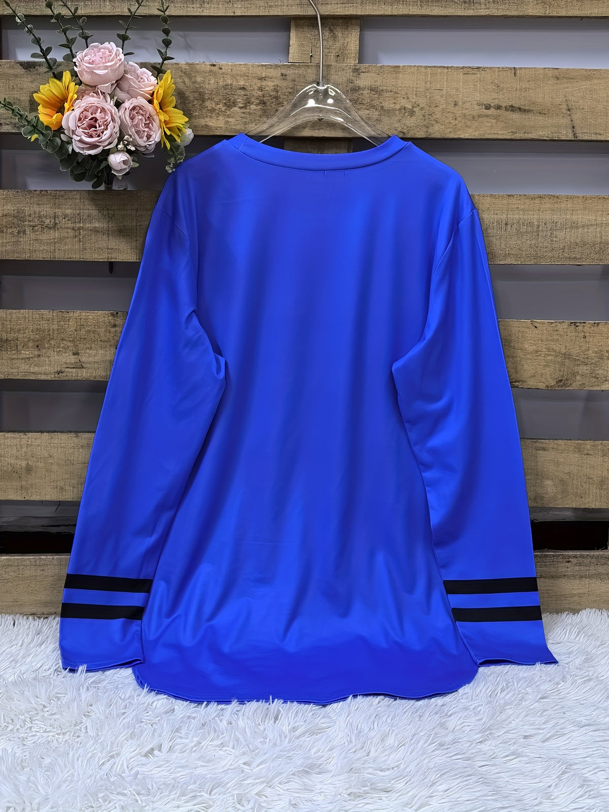 Women's Oversized '99' Number Print Blouse - Long Sleeve Casual Loose Fit SweeSuitable for Year-Round Wear, Machine Washable Comfy Tunic Top - Blue