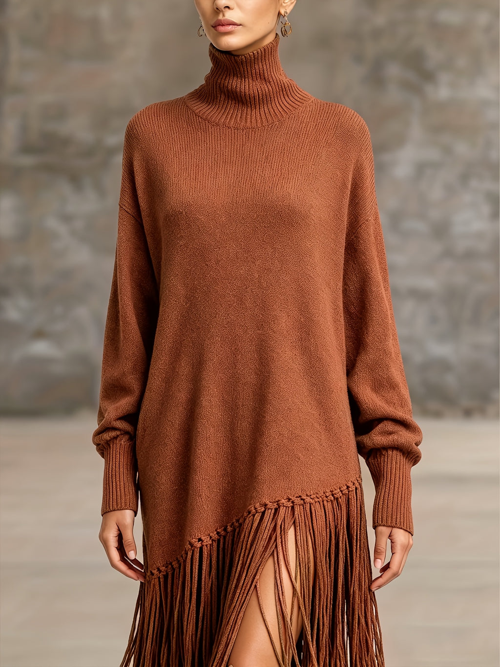 Women's Autumn New Arrival Bohemian Elegant Fringe Patchwork Hem Design St. Patrick's Day Natural Style Easter Atmosphere Vacation Knee-Length Dress - Red-brown