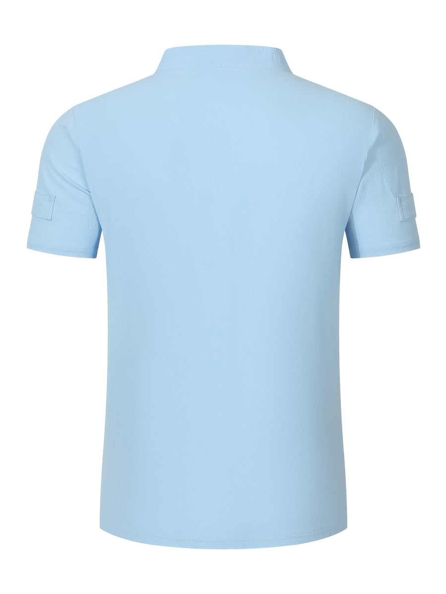 Men's Solid Color V-Neck Short Sleeve T-Shirt, Summer Casual Breathable Solid Color Top, Simple Fashionable Trendy Men's Clothing - Sky Blue