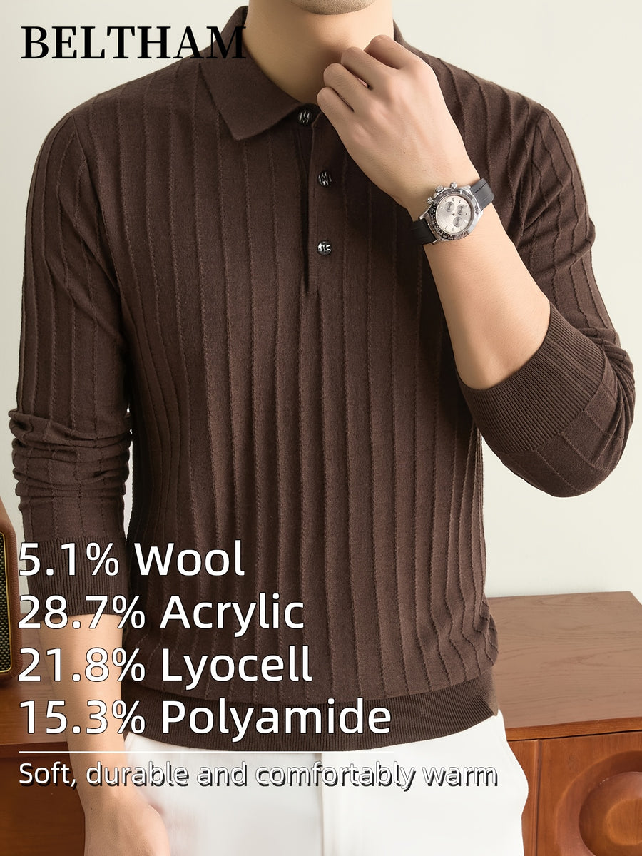 Men's New Fall Winter Wool Blend Long Sleeve Polo Collar Pullover Sweater, Cold Resistant Warm Soft Comfortable Knit Jumper, Simple Elegant Fashion, Ideal Gift for Father Husband, Daily Casual Business Sports Golf Fishing Outdoor Camping Wear - Coffee Color