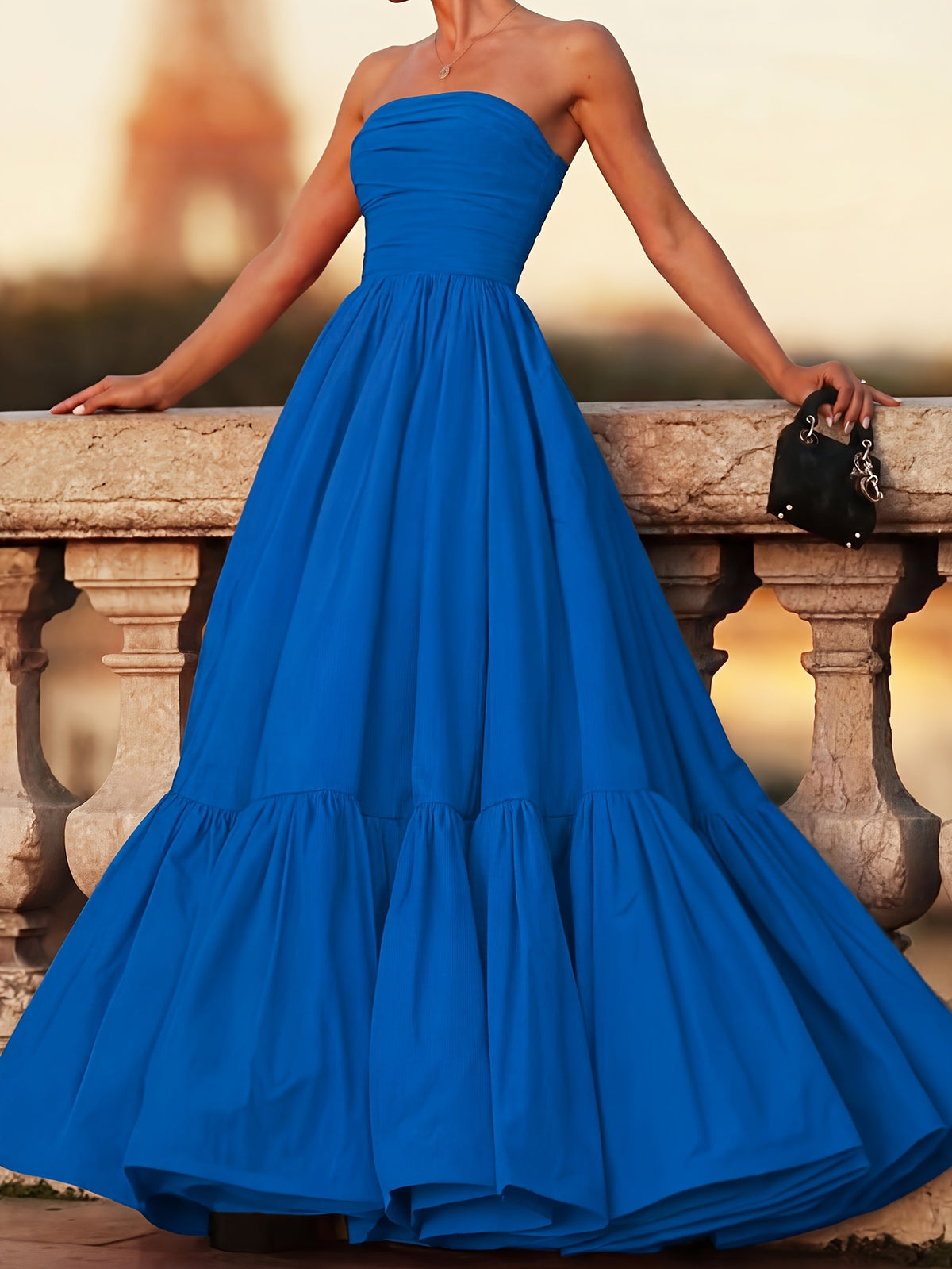 Women'S Off-Shoulder Gown - Solid Color Party Elegant Long Dress for Wedding, Bridesmaid, Formal Evening Gown - Blue