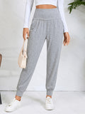 An Elegant Women's Casual High-waisted Pants with Slant Pockets. Women's Pants and Cuffed Long Pants for Spring, Summer, and Autumn - Light Grey