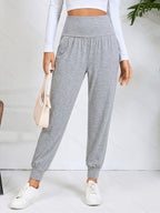 An Elegant Women's Casual High-waisted Pants with Slant Pockets. Women's Pants and Cuffed Long Pants for Spring, Summer, and Autumn - Light Grey