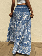 New Spring/Summer Bohemian Paisley Print High-Waist Skirt, Floor-Length Maxi Dress with a Loose Fit, Flattering Drop Waist, Elastic Waistband, Women's Casual Skirt - Blue