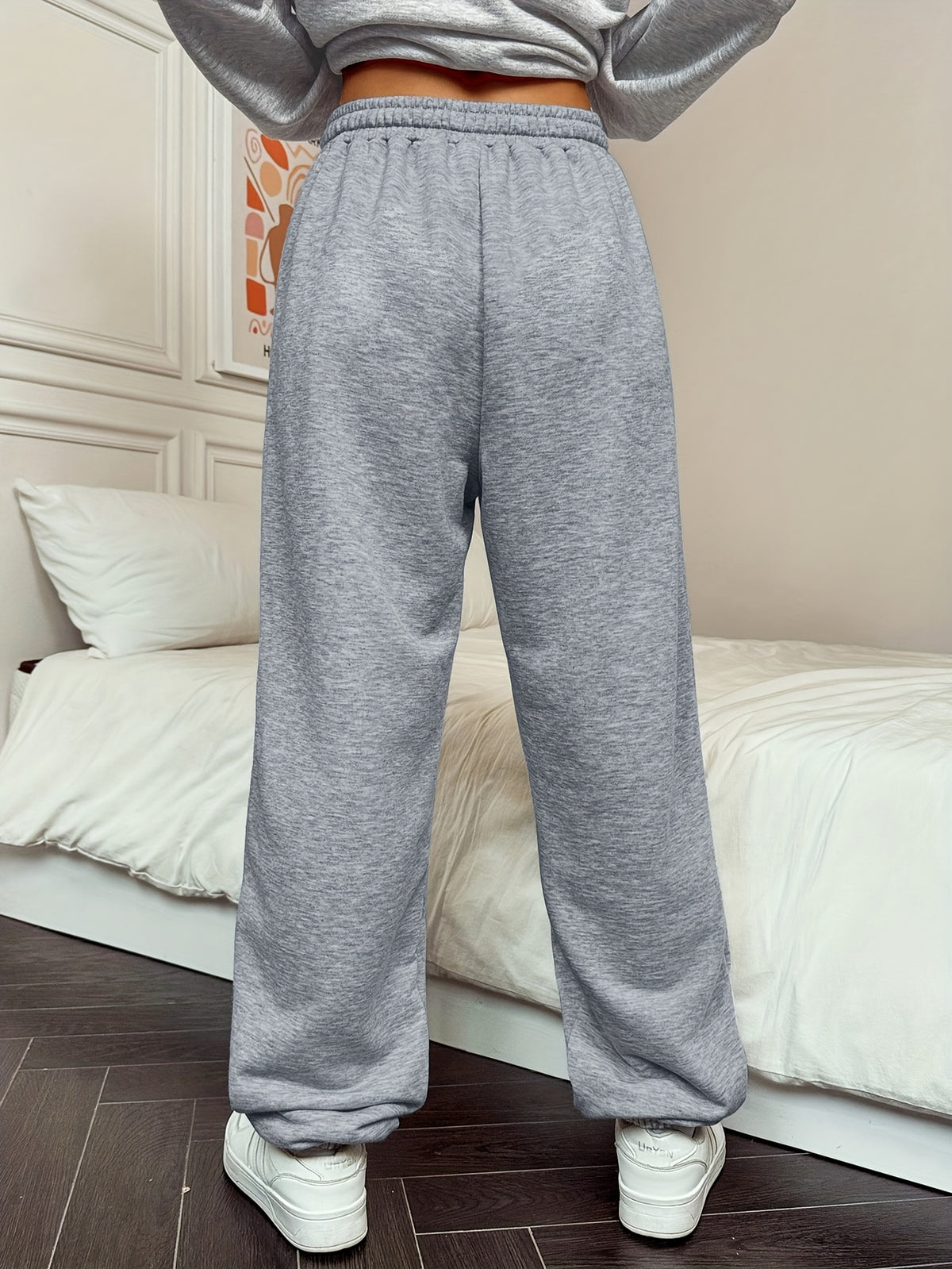 Graphic Print Regular Sweatpants, Autumn/Winter, Women's Clothing - Grey