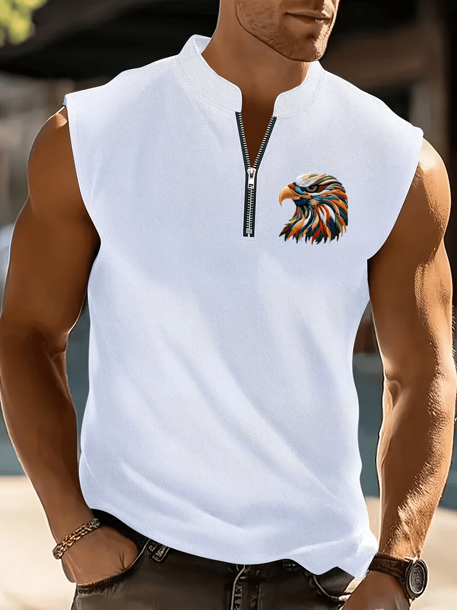 Men'S Summer New Style Sleeveless Zipper Henley Shirt, Outdoor Fitness Sports Comfortable Casual Fashion Sleeveless POLO Top - White